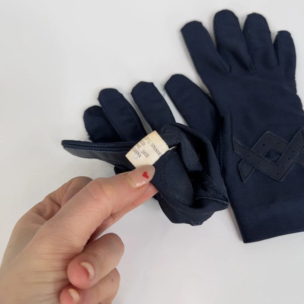 Vintage Gloves Womens One Size Blue Lightweight Nylon Spandex Palm Grip Winter